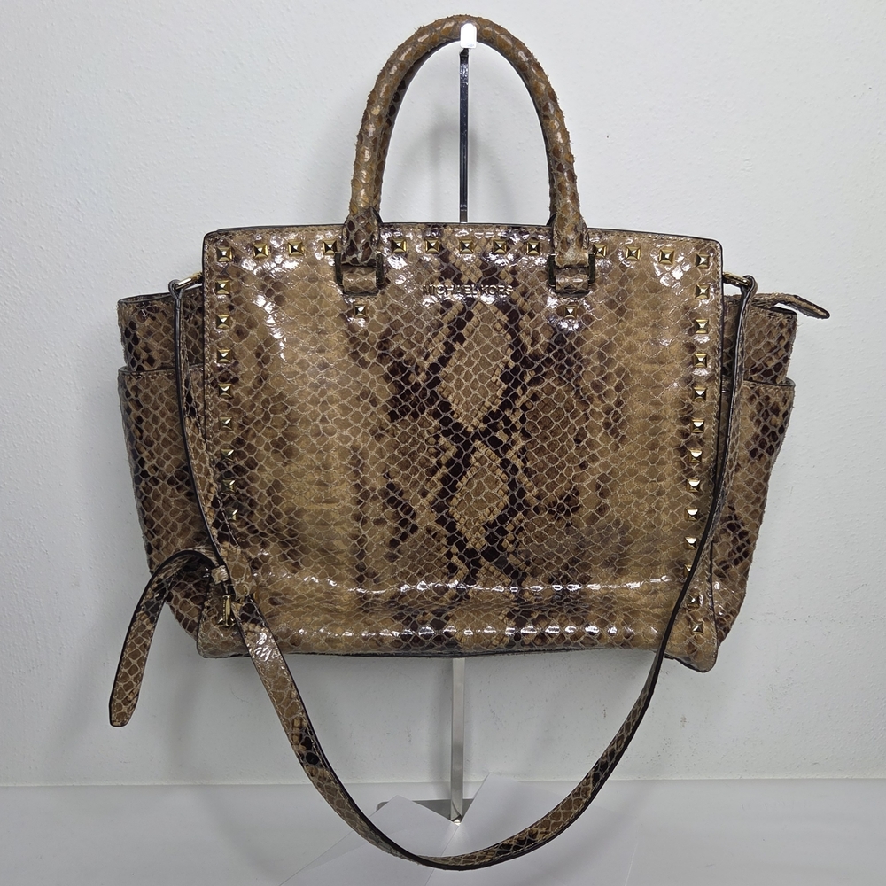 Michael Kors Selma Python Embossed Leather Satche… - image 1